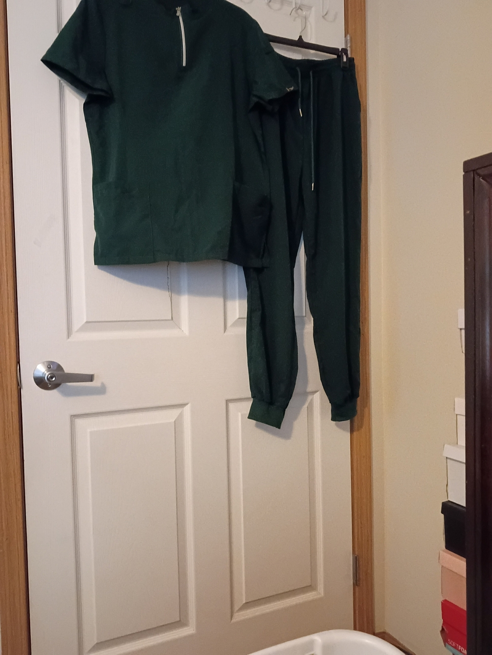 Angels Women's Dark Green Scrub Top and Jogger Pants Set